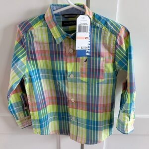 Nautica Kids Colorful Plaid Button-Down Shirt Pastel Collared Shirt